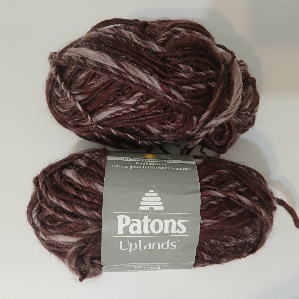Patons Uplands Yarn in 'Chocolate Cherry Mix' 2 Skeins 180 Grams Total